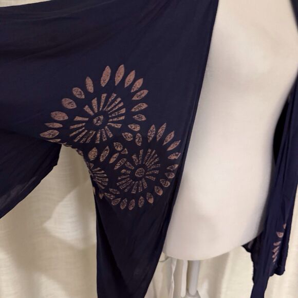 T Party Womens L Navy Pink Tie Dye Cardigan Top Boho Chic Hippie Flowy - Picture 4 of 8